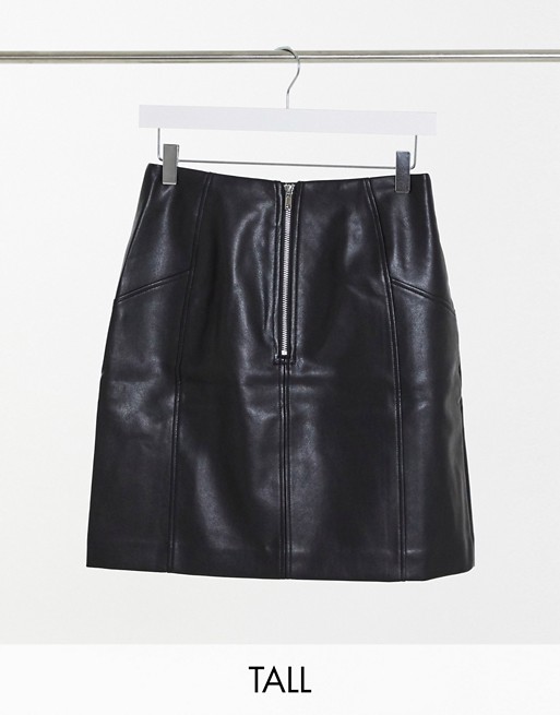New Look Tall leather look mini skirt in black