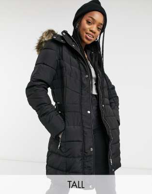 New Look Tall Longline Belted Puffer In Black | ModeSens