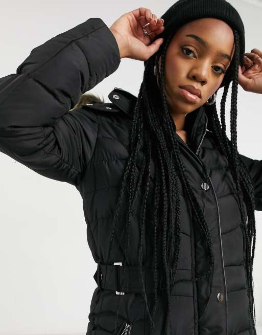 Black longline 2024 belted puffer jacket