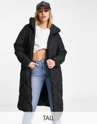 New Look Tall longline puffer coat in black