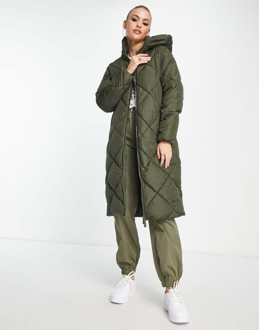 New Look Tall longline puffer coat in dark khaki