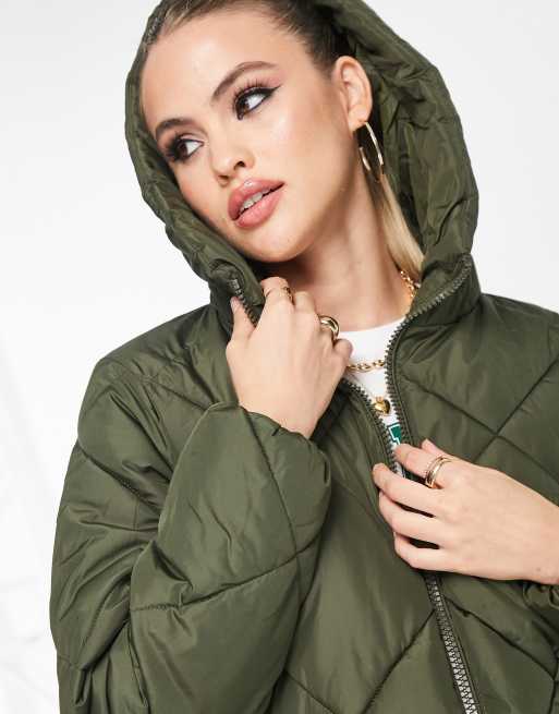 New Look Tall longline puffer coat in dark khaki