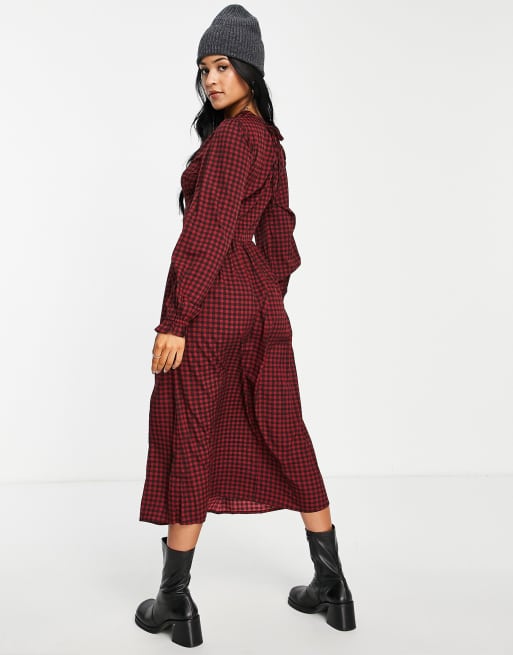 New Look Tall – Luźna sukienka midi w czerwoną kratę, 3 z 4