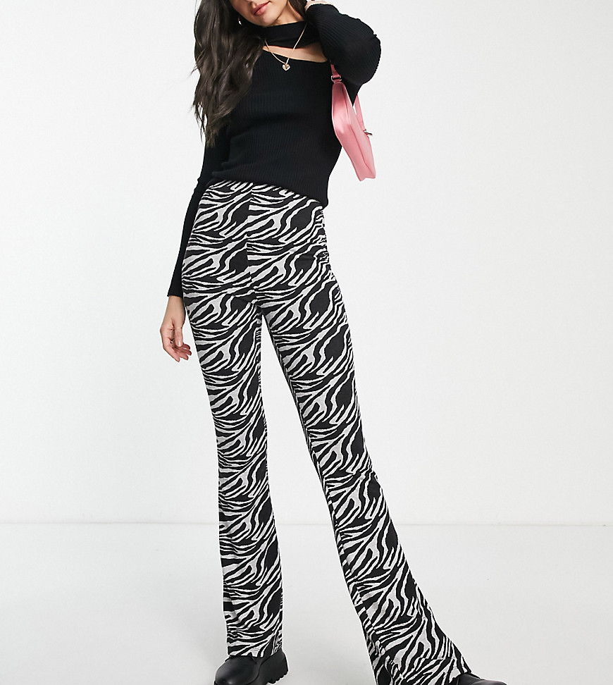 New Look Tall marble print flare pants in black