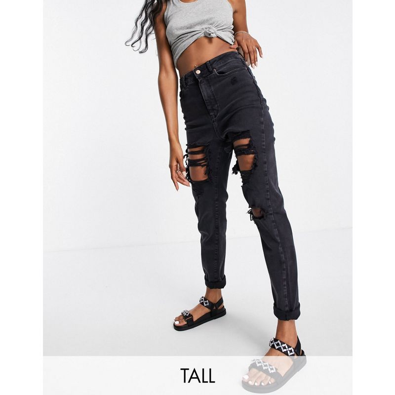 New Look Tall – Mom-Jeans in Schwarz mit Zierrissen