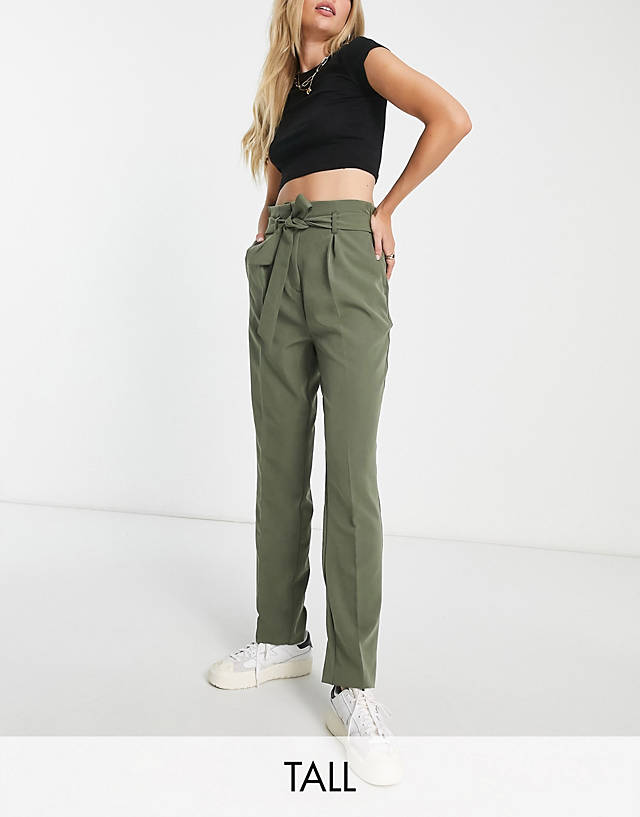New Look Tall - paperbag belted trousers in khaki