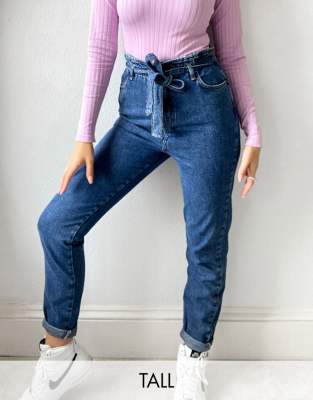 New Look Tall paperbag waist jeans in mid blue