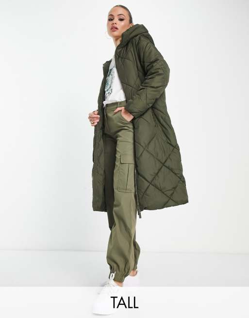 New Look Tall - Piumino dal taglio lungo color kaki scuro