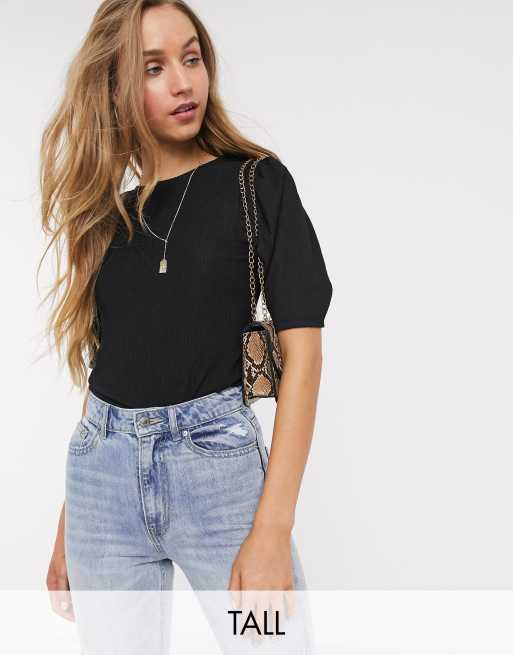 New Look Tall puff sleeve tee in black