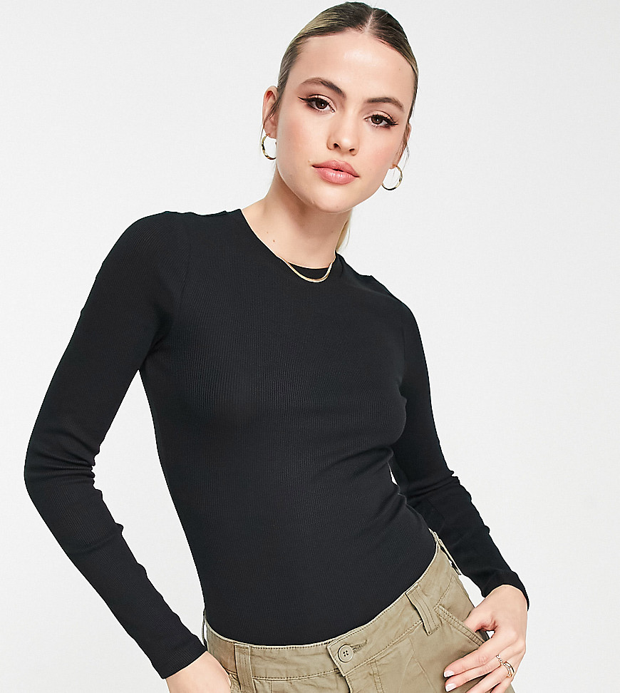 New Look Tall ribbed crew neck bodysuit in black