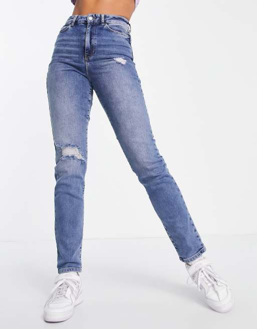 New Look Tall rip mom jeans in mid blue ASOS
