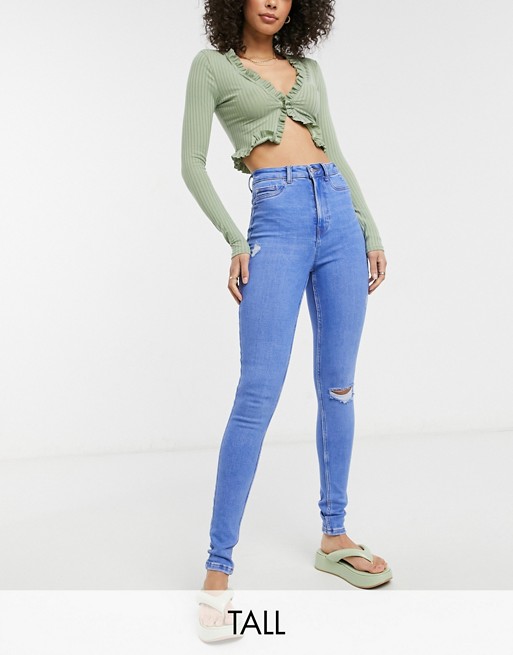 New Look Tall ripped disco jeans in blue