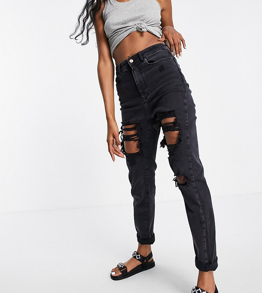 New Look Tall ripped mom jean in black