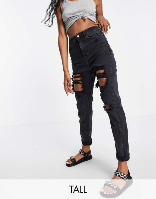 New Look Tall ripped mom jean in black