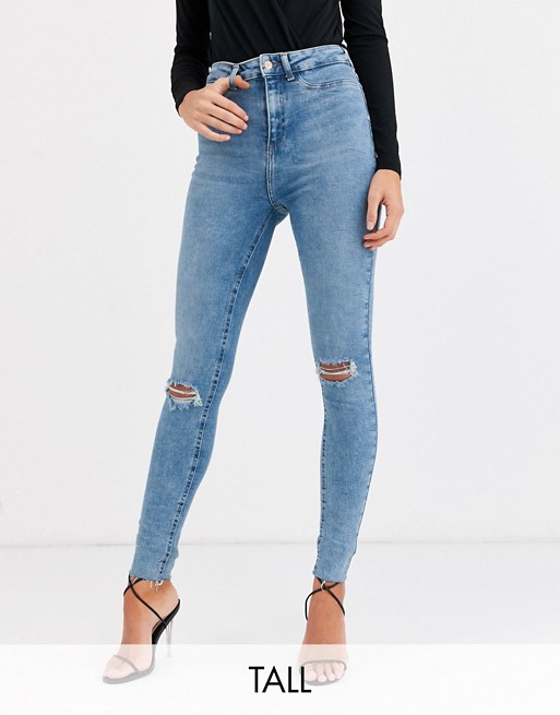 New Look Tall ripped skinny jean in mid blue