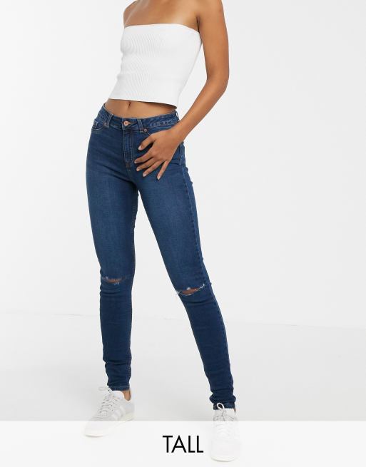 New Look Tall ripped skinny jeans in blue | ASOS