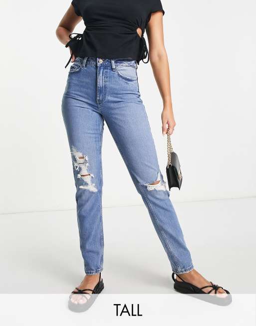 Look Tall ripped skinny jeans in mid blue |