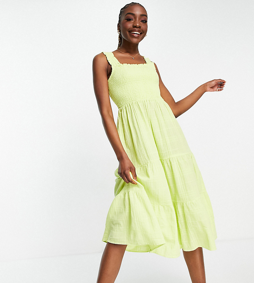 New Look Tall shirred strap two tiered midi dress in yellow