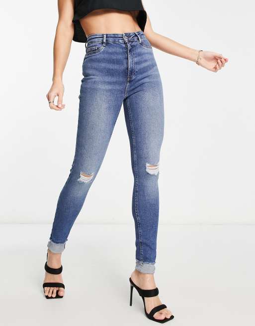 New Look Tall skinny jean with ripped knees in mid blue