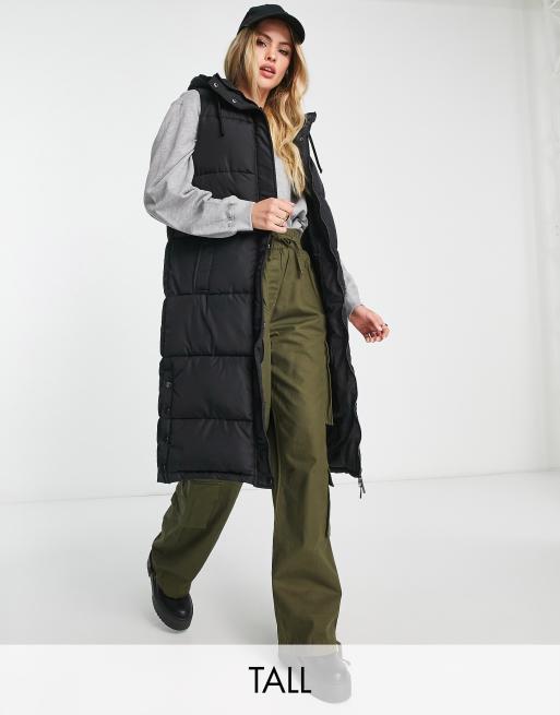 New Look Tall – Svart väst i lång modell med huva