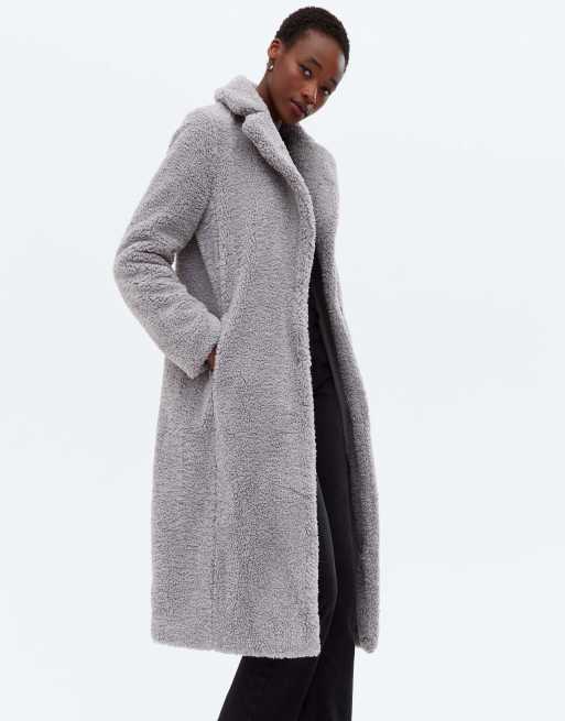 Grey long store teddy coat