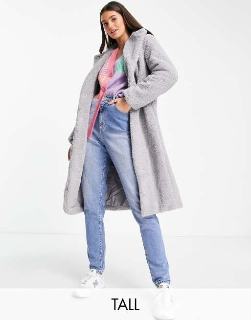 Grey teddy coat outlet new look