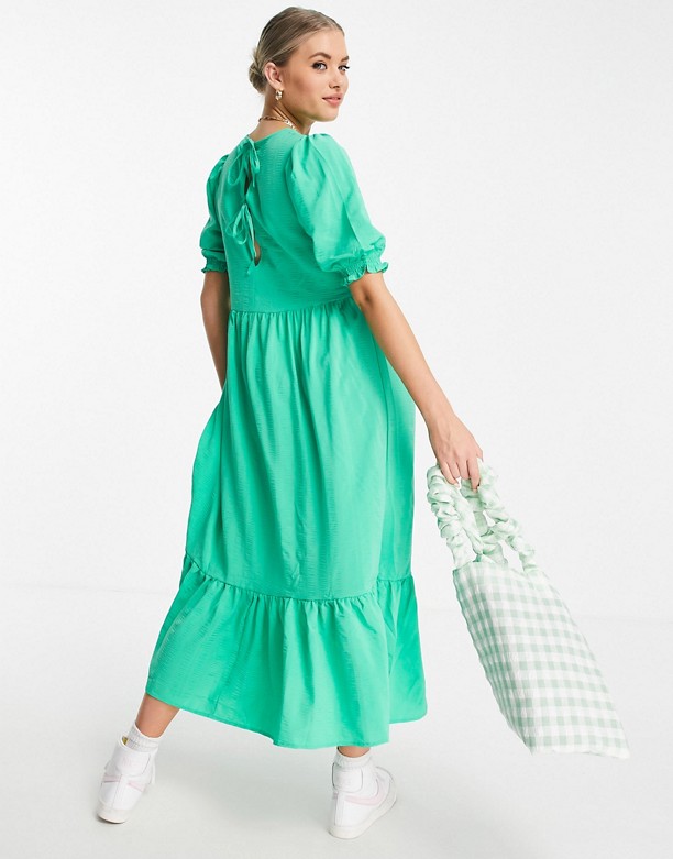 Wyprzedaż Resztek Magazynowych New Look Tall – Teksturowana warstwowa sukienka midi w jasnozielonym kolorze Jasnozielony