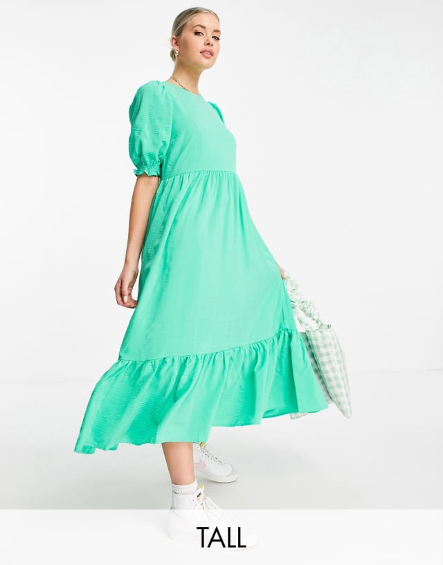 New Look Tall textured tiered midi dress in light green