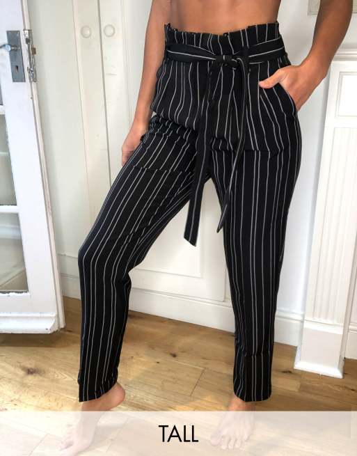 Black and white cheap striped pants with tie