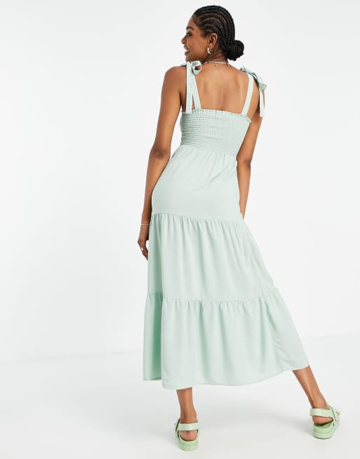 New Look Tall - Vestito midi a balze allacciato sulle spalle verde chiaro, 2 di 4