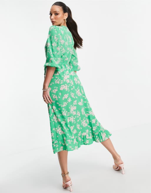New Look Tall - Vestito midi avvolgente verde a fiori, 2 di 4