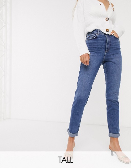 New Look Tall waist enhance mom jeans in mid blue