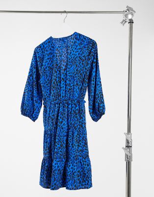 blue leopard print dress new look