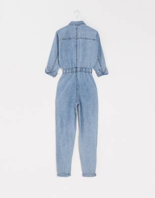 zip front denim overalls