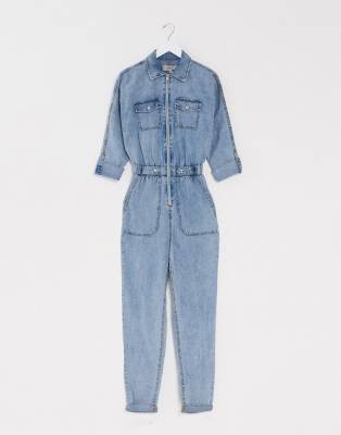 new look denim jumpsuit with zip in blue