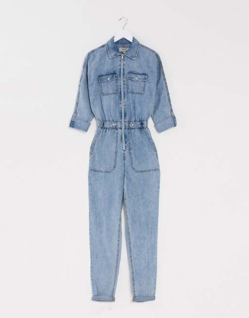 New look denim jumpsuit cheap with zip in blue