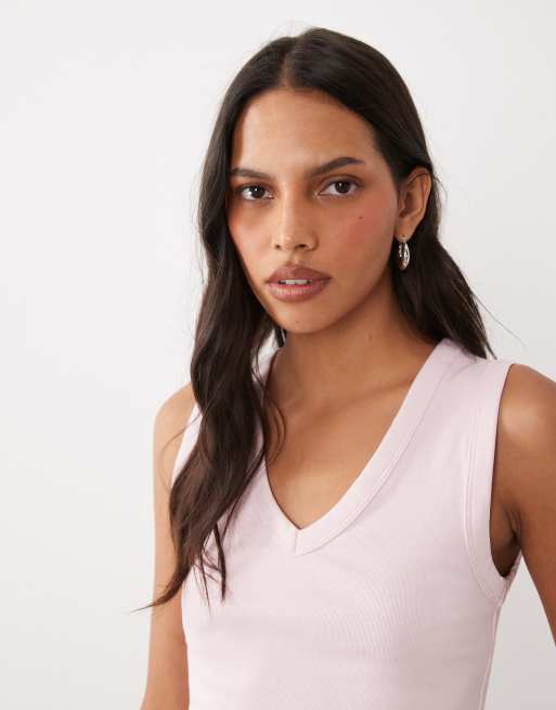 New Look tanktop med v-hals i lyserød, 2 af 4