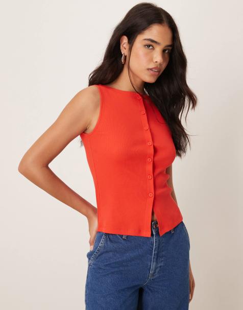 New Look - Tanktop met knoopsluiting in rood - view 1
