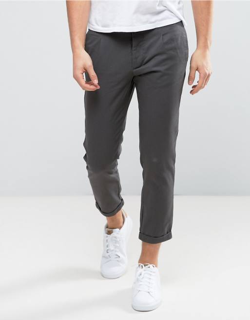 New Look Tapered Cropped Pants In Dark Gray Asos