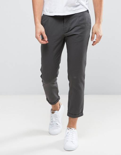 New Look Tapered Cropped Pants In Dark Grey