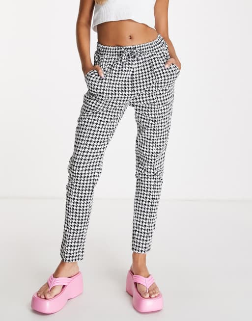 Houndstooth print drawstring jogger pants sale