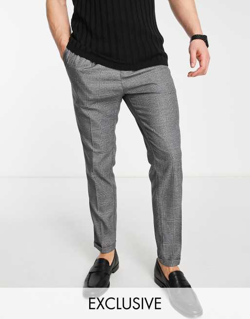 Grey check skinny fit tapered store chino trousers