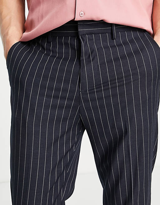 New Look tapered pleated smart pants in navy pinstripe