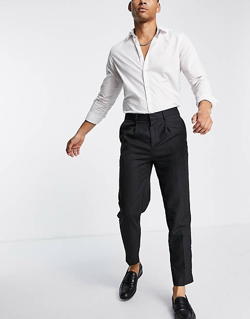 Suits New Look tapered pleated smart trousers in black pupstooth check 