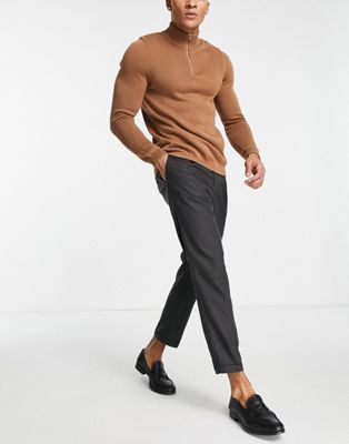 New Look tapered pleated smart trousers in dark grey