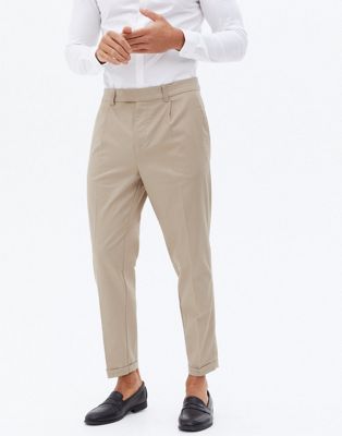 New Look tapered pleated smart trousers in stone