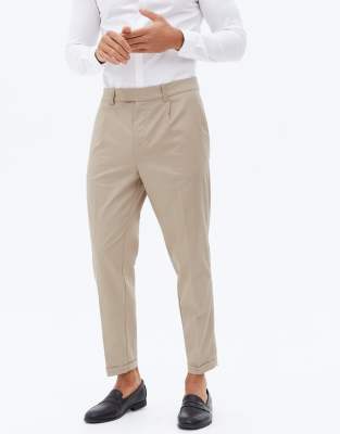 New Look tapered pleated smart trousers in stone - ASOS Price Checker