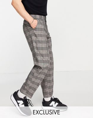 New Look tapered smart trousers in dark grey check