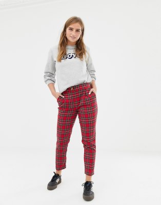 Red tartan trousers deals new look