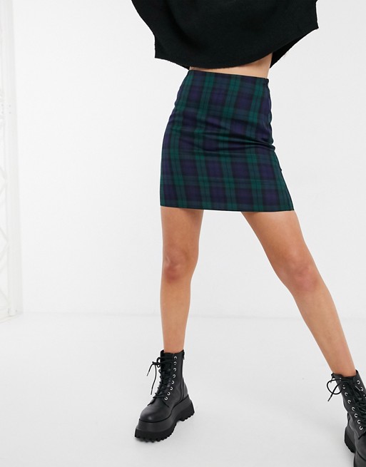 New Look tartan mini check skirt in green pattern